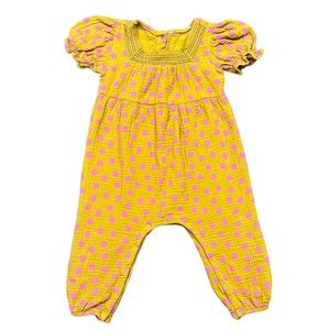 3/$30 Jessica Simpson Girl’s Yellow & Pink Muslin Polka Dot Romper Jumpsuit 24m